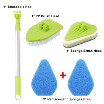 5Pcs /Set Ren Moppe Børste Skrubber Teleskopfunktion Cleaning Pad Badekar Svampe Glas polsk med Håndtag Krat Hot salg