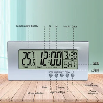 LCD-Digital Vækkeur 12/24H Vækkeur Dato Snooze Funktion Temperatur Display til Soveværelse Tabel Indretning