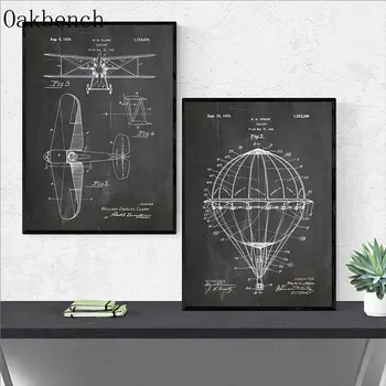 Mekanisk Gearing Kunst Vintage Print Luftballon Patent Kunst Plakat Space Shuttle Lærred Maleri Pictures Home Decor