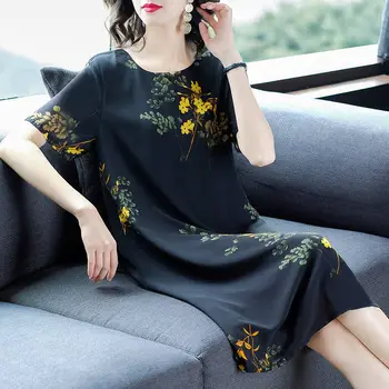 Kvinders Forår, Sommer Stil Kjole Kvinders O-hals Trykt ensfarvet, kortærmet koreanske Elegant Kjole SS1846