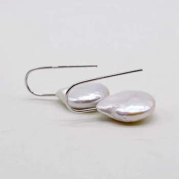 Kort perle øreringe. Naturlige hvidt mønt barok perle. 925 sterling sølv krog. Kvinder pearl øreringe, enkel stil