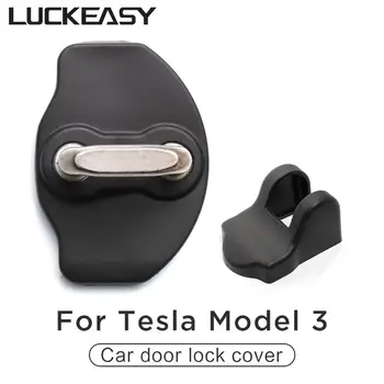 LUCKEASY Bil Dør Lås Dækslet til Tesla Model 3 2017-2020 Bil Dør Lås Dækslet ABS Beskyttelse Cap 6stk / Sæt