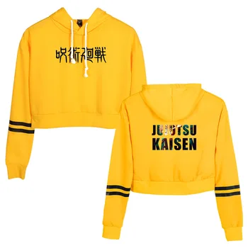 Anime Jujutsu Kaisen Gul Afgrøde Top Hoodie Kvinder Harajuku Beskåret Sweatshirt Streetwear Og Hiphop-Lange Ærmer Pullover Toppe