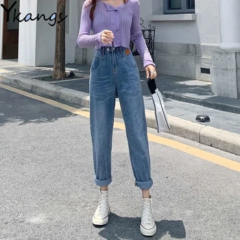 Efteråret Høj Talje Løs Harem Jeans Kvinder ' S koreansk Stil, Mode Lige Bukser Casual Alle Matchede Pantalones Denim Bukser