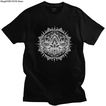 Nyhed Lotus Mandala T-shirt Mænd kortærmede Casual Blomsten Af Liv Tee Toppe O-hals i Loose Fit Ren Bomuld T-Shirts Gave Idé