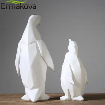 ERMAKOVA Harpiks Geometri Hvid Søde Pingvin Skulptur Unikke Dyre-Form Dukke Figur Håndværk Hjem Kontor Dekoration Gave