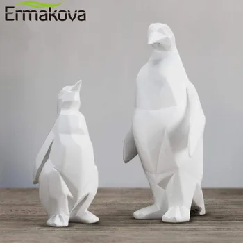 ERMAKOVA Harpiks Geometri Hvid Søde Pingvin Skulptur Unikke Dyre-Form Dukke Figur Håndværk Hjem Kontor Dekoration Gave