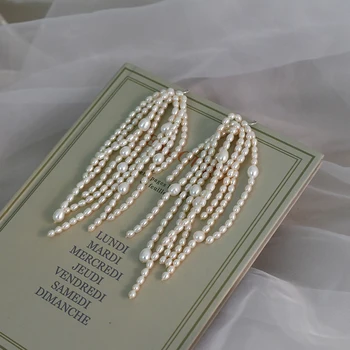 ASHIQI Naturlige ferskvands perle Mode Kæmpe Drop halskæde 925 sterling sølv overdrevet lang kvast personlighed kvinder