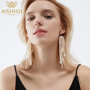 ASHIQI Naturlige ferskvands perle Mode Kæmpe Drop halskæde 925 sterling sølv overdrevet lang kvast personlighed kvinder