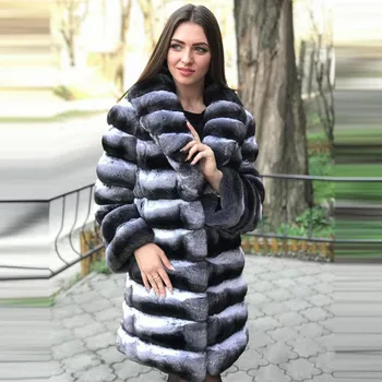 2020 Mode Rigtig Chinchilla Farve Rex Kanin Pels Frakke Med Hætte Til Kvinder Vinter Outwear, Varm, Ægte Pels Jakker Naturlige 6414