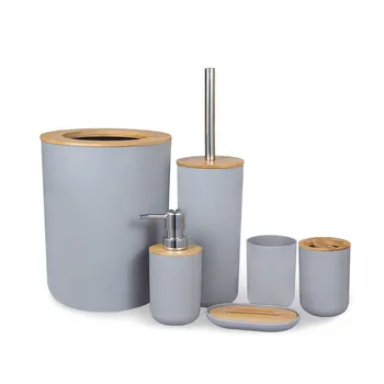 6 Sæt Plast Badeværelse Tilbehør Sæt Med Bambus Tandbørsteholder Tandpasta Dispenser Tilfælde Soap Box Toilet Brusebad Opbevaring