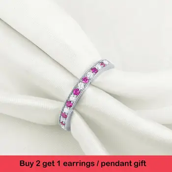 Newshe Hvid & Pink Farve 925 Sterling Sølv Lige Stabelbare Bryllup Engagement Ring For Kvinder, Trendy Smykker