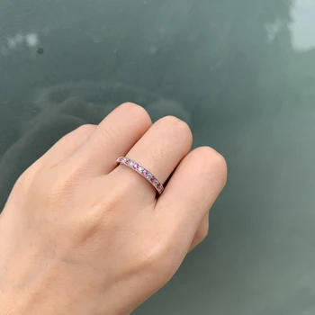 Newshe Hvid & Pink Farve 925 Sterling Sølv Lige Stabelbare Bryllup Engagement Ring For Kvinder, Trendy Smykker