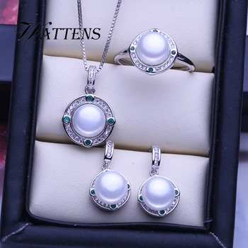 Perle Smykker Sæt 925 Sterling Sølv Grøn Krystal Naturlige Ferskvands Perle Øreringe Halskæde Ring For Kvinder Tilbehør gave