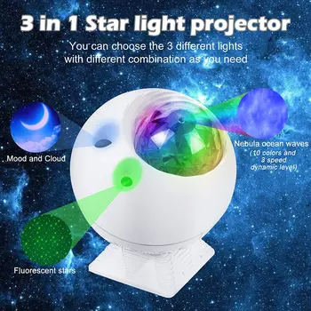 Ocean Wave Projektor Nat Lampe stjernehimmel Projektion Star Light Fjernbetjening LED Galaxy Projektor Bar Bil Party Night Light