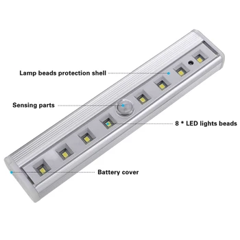 8 Lysdioder Motion Sensor Lys Batteridrevet Trådløse Motion Bærbare Magnet Skab Nat Lys Til Gangen Trappe 65135