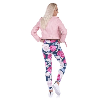 2017 Kvinder Mode Casual Basic Leggins VILDE ROSER, Lyserøde Blomster Printede Leggings med Høj Talje 95% Polyester 5% Spandex Pasform Legging 6540