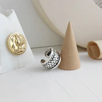 F. I. N. S INS koreansk Japansk Stil 925 Sterling Sølv Damer Store Ringe for Kvinder Vævning Bred fingerring Kvindelige Fine Smykker