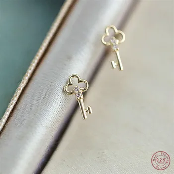 925 Sterling Sølv Europæiske Vintage Hule hovednøgle Stud Øreringe Kvinder Symbol Søde Kærlighed Romantisk Søde 14k Guld Smykker Gave 6563