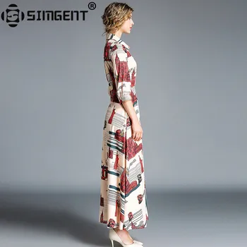 Simgent Sommer-Efterår Kvinder Elegant Turn Down Krave Tre Kvart Ærmer Print Slanke, Elegante og Lækre Skjorte Kjole Vestidos SG8862