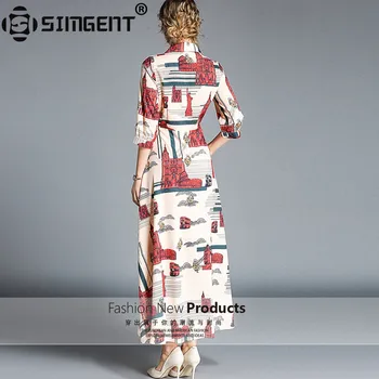 Simgent Sommer-Efterår Kvinder Elegant Turn Down Krave Tre Kvart Ærmer Print Slanke, Elegante og Lækre Skjorte Kjole Vestidos SG8862