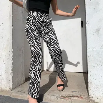 Vangull Zebra Mønster Udskrivning Bukser Kvinder Efteråret Nye Straight Høj Talje Mode Afslappet Harajuku Streetwear Damer Ins Bukser