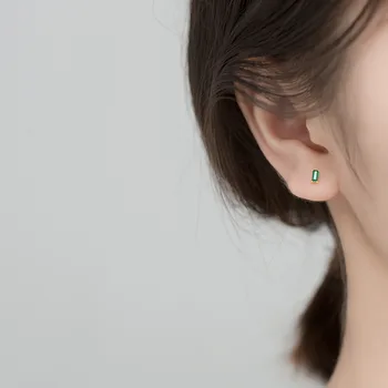 Elegant stud øreringe til kvinder Green Square crystal silver 925 øreringe øreflip pierce fine smykker, Trendy part øre tilbehør