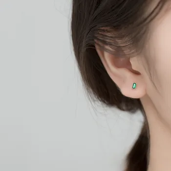 Elegant stud øreringe til kvinder Green Square crystal silver 925 øreringe øreflip pierce fine smykker, Trendy part øre tilbehør
