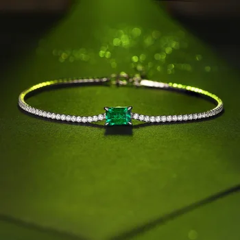 Jellystory luksus armbånd 925 sterling sølv 5*7 mm rektangel 1ct emerald fine smykker til kvinder bryllup, engagement, gift 6639