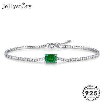 Jellystory luksus armbånd 925 sterling sølv 5*7 mm rektangel 1ct emerald fine smykker til kvinder bryllup, engagement, gift