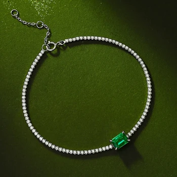 Jellystory luksus armbånd 925 sterling sølv 5*7 mm rektangel 1ct emerald fine smykker til kvinder bryllup, engagement, gift