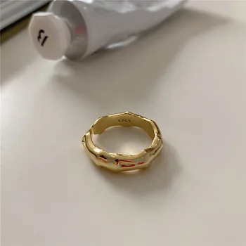 RUIYI Ægte 925 Sterling Sølv, Kvinder Mode Udsøgt Bambus Fælles Smarte Ringe Piger Minimalistisk Massivt Sølv 18K Guld Niche Ring