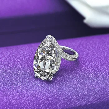 925 Sterling Sølv Super Luksus 12x22mm Pære-Formet Snit med Højt Kulstofindhold Diamant Ring Meget Skinnende Simulering Diamant Ring