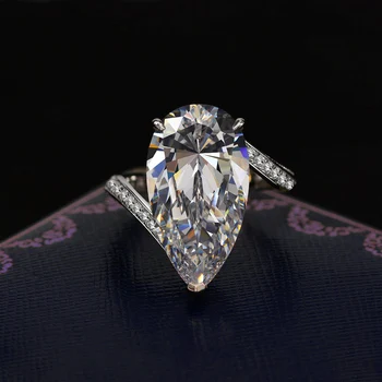 925 Sterling Sølv Super Luksus 12x22mm Pære-Formet Snit med Højt Kulstofindhold Diamant Ring Meget Skinnende Simulering Diamant Ring
