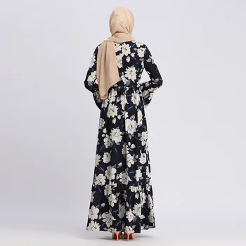 Mellemøsten Dubai Muslimske Sød Hijab Kjole Kvinder Print Blomster Blonder-up Big Swing Abaya Kjoler Musulman Islamisk Tøj Kimono