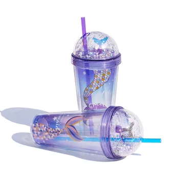 Vand Cup Kreative Halm Havfrue Plast BPA-Fri Kop med Forsegling Dække Dobbelt-Lag Varme Kulde Isolering Genanvendelige Tumbler Cup