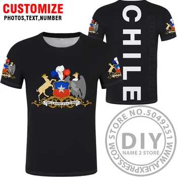 CHILE T-Shirt med Navn, Antal Chl T-shirt Foto Tøj Print Diy Gratis skræddersyet Nation Flag, Cl, Chilensk spansk Sort Grå Jersey