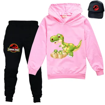 Jurassic Park Nyt Barn Træningsdragt Efteråret Tøj Sæt, Børn, Drenge Piger Dinosaur Kostumer Børn Hætteklædte T-shirt Bukser 2stk Passer til