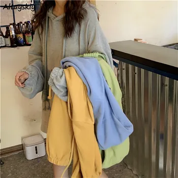 Hoodie Kvinder Overdimensionerede Koreanske Klassisk Solid Smarte Lomme Foran Dame Hoodies Pullover Preppyapring Efteråret Hætteklædte Femme Tøj