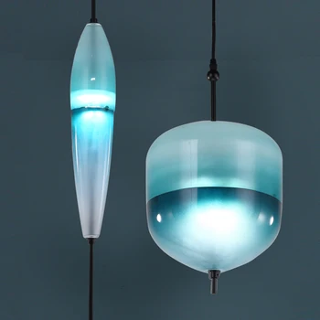 Moderne nordiske dråbeformet blå glas vedhæng lys LED kreative art deco-hængende lampe med 2 farver til stuen soveværelse cafe