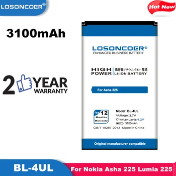 LOSONCOER Nye 3100mAh BL-4UL God kvalitet batteri Til Nokia Asha 225 Lumia 225 RM-1011 RM-1126 Batteri + på lager