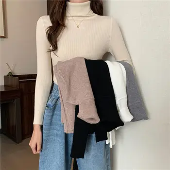 Turtleneck Sweater Kvinder Efteråret Grundlæggende Elegante Mode Blød Slank Alle-match Populære Foråret Daglige Kontor Dame Strik Smarte koreansk