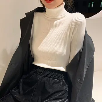 Turtleneck Sweater Kvinder Efteråret Grundlæggende Elegante Mode Blød Slank Alle-match Populære Foråret Daglige Kontor Dame Strik Smarte koreansk