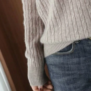Kvinder Trøjer Grundlæggende Vinter Varm Sweater Plus Størrelse 3XL Casual Twist Mønster ensfarvet, Stribet Løs Alle-match Forskellige Farver