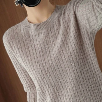 Kvinder Trøjer Grundlæggende Vinter Varm Sweater Plus Størrelse 3XL Casual Twist Mønster ensfarvet, Stribet Løs Alle-match Forskellige Farver