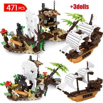 Byen Skaberen Pirat Skib Skattekiste Model Mursten Tekniske Pirates of the Caribbean byggesten Tal Legetøj