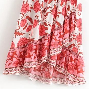 Chu Sau skønhed Boho Vintage Blomster Trykt Midi-Nederdel Kvinder Nye Mode Ferie Smarte Asymetriske Stranden Nederdele Vestidos Mujer