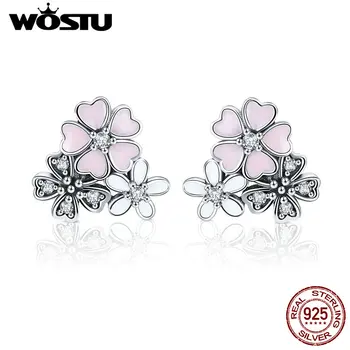 WOSTU Hot Salg 925 Sterling Sølv Poetisk Cherry Blooms Blomster Stud Øreringe til Kvinder Mode Oprindelige Sølv Smykker CQE400