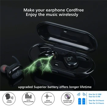 TWS hovedtelefon Bluetooth-5.0 Trådløse Hovedtelefoner Sports Hovedtelefon 3D Stereo Lyd Ørepropper med Bærbar Mikrofon og Opladning max TSLM1 7044