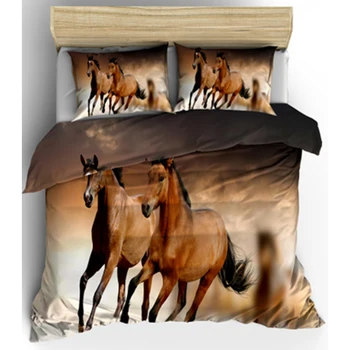 Dejlig Fin Hest i Galop 3D Digital Udskrivning 3pc Komfortabel Strøelse Sæt Trykt Duvet Cover Sæt Queen Size